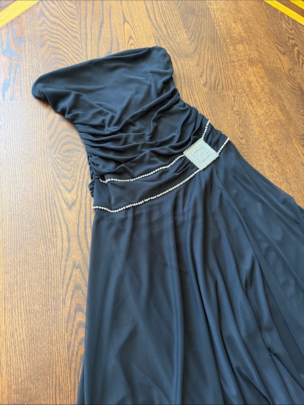 Strapless Black Chiffon Handkerchief Hem Dress - Picture 5 of 6